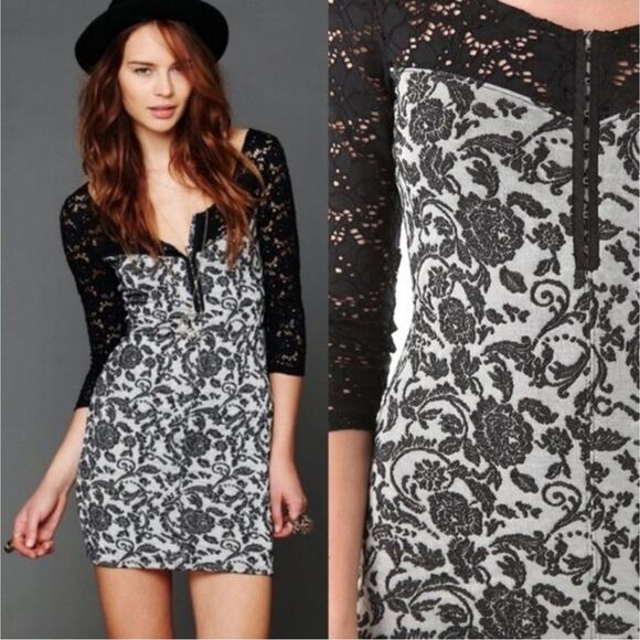 Free People Love You To Pieces Bodycon Damask Brocade Jacquard Dress - Picture 14 of 15